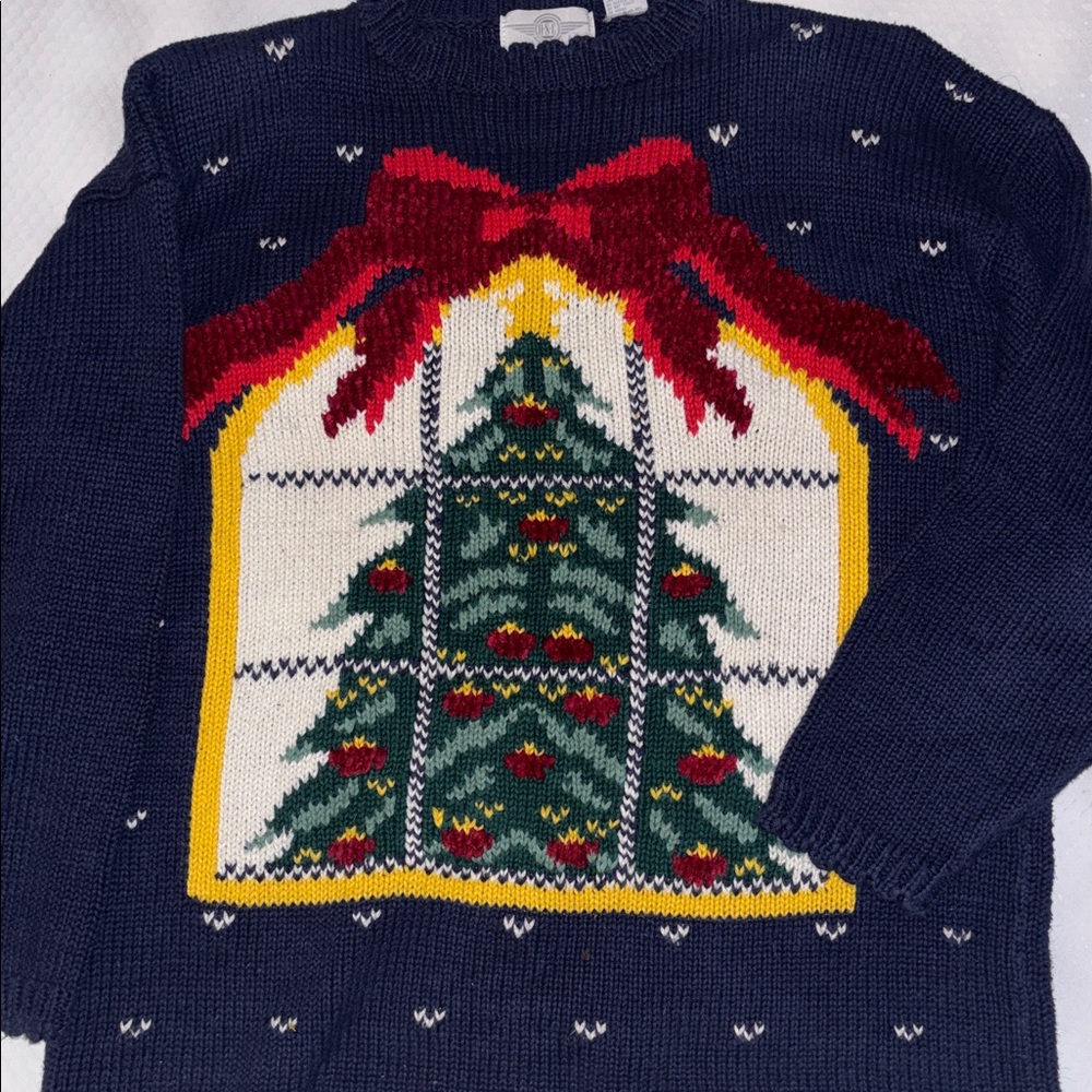 Vintage Holiday Christmas Tree Chunky Handknit Sweater Women’s Size Large - Picture 2 of 4